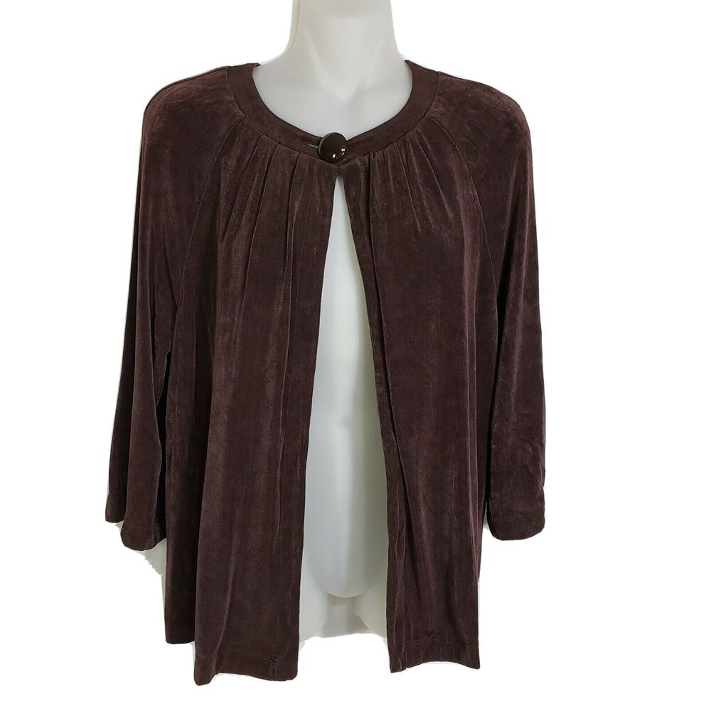 Laura Ashley Womens Cardigan Small Brown Stretch Knit Slinky 1 Button 3/4 Sleeve